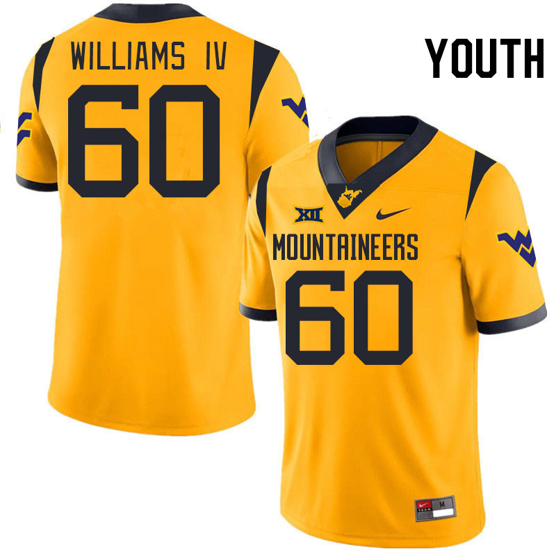 Youth #60 Johnny Williams IV West Virginia Mountaineers College 2024 New Uniforms Football Jerseys S